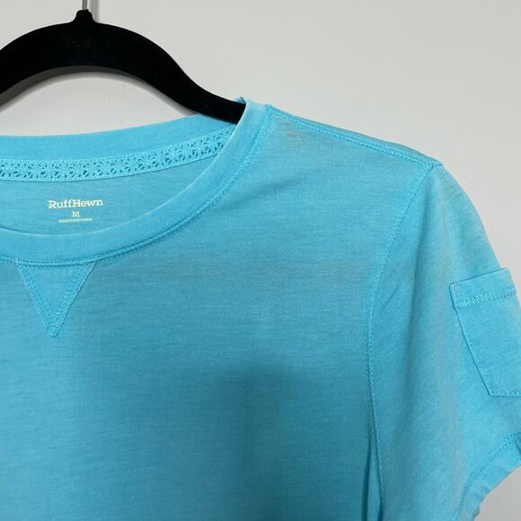 Ruff‎ Hewn Short Sleeve T-Shirt Top Crewneck Lightweight Stretch Aqua Blue Large - Picture 5 of 8
